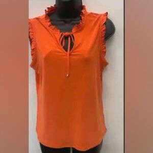 Tommy Hilfiger Ruffle Tie Up Neck Sleeveless Orange Blouse Size Med NWT MSRP $59